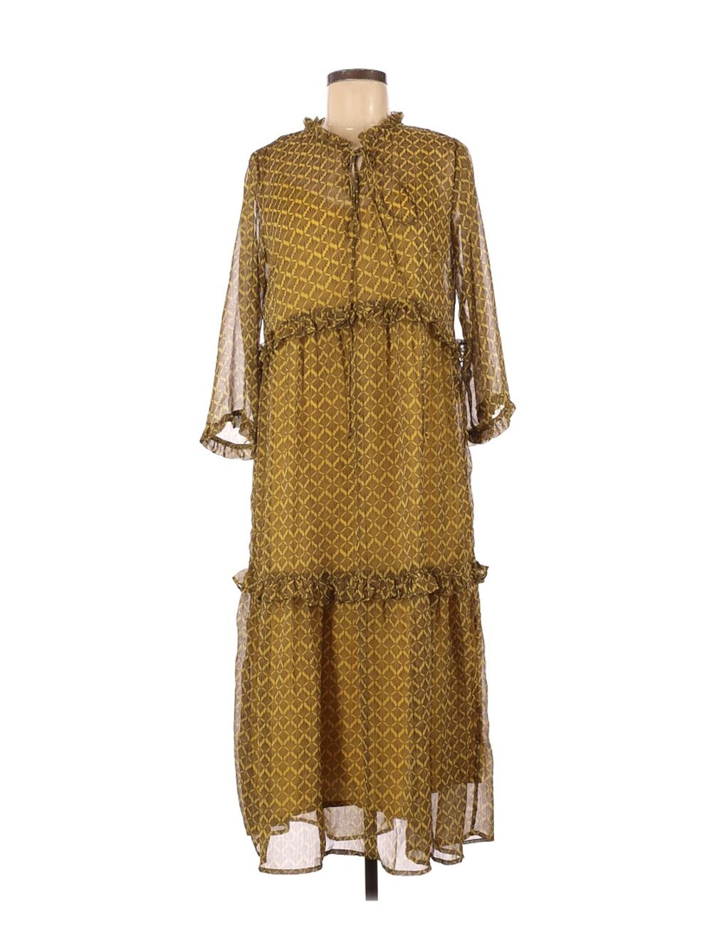 New YAS Women's Dress Size L Chiffon Ruffle Boho Festival Couture Flowing Midi